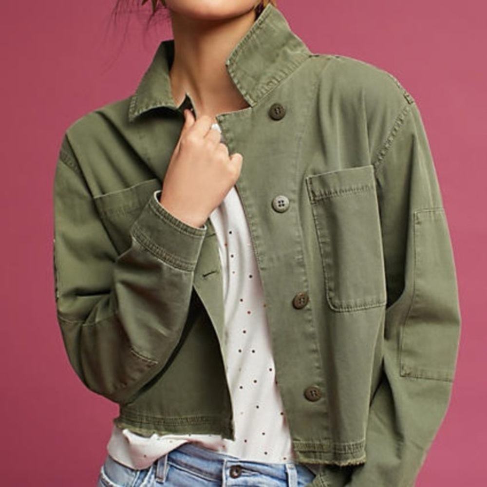 Sanctuary Crop Jacket Olive Fatigue Green Size L